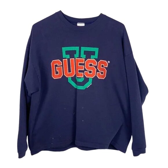 Vintage Blue Guess 1990 Logo Sweatshirt - Picture 1 of 8